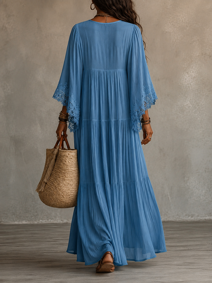 Quintessa | Bohemian Lace V Neck Maxi Dress