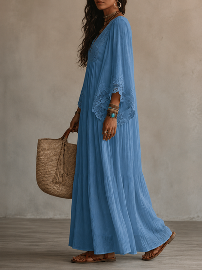 Quintessa | Bohemian Lace V Neck Maxi Dress