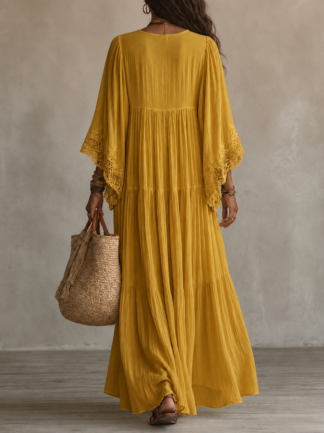 Quintessa | Bohemian Lace V Neck Maxi Dress