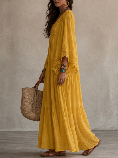 Quintessa | Bohemian Lace V Neck Maxi Dress