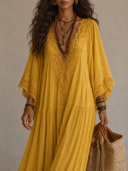 Quintessa | Bohemian Lace V Neck Maxi Dress
