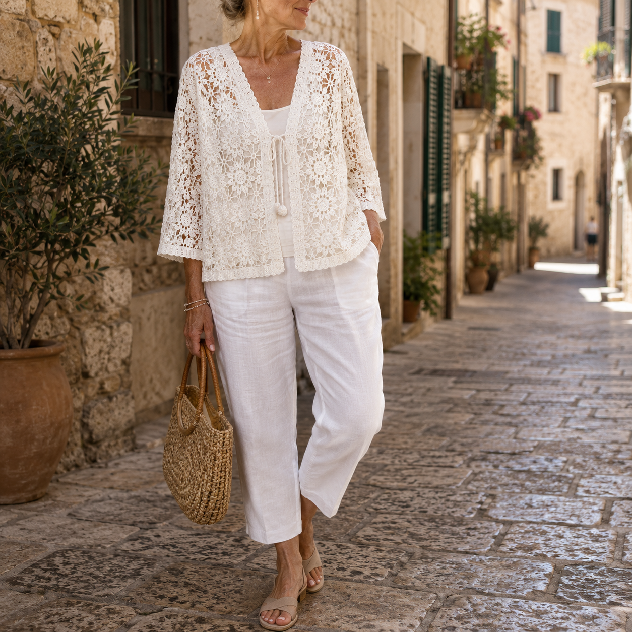 Elsinora | Floral Crochet Tie Front Cardigan