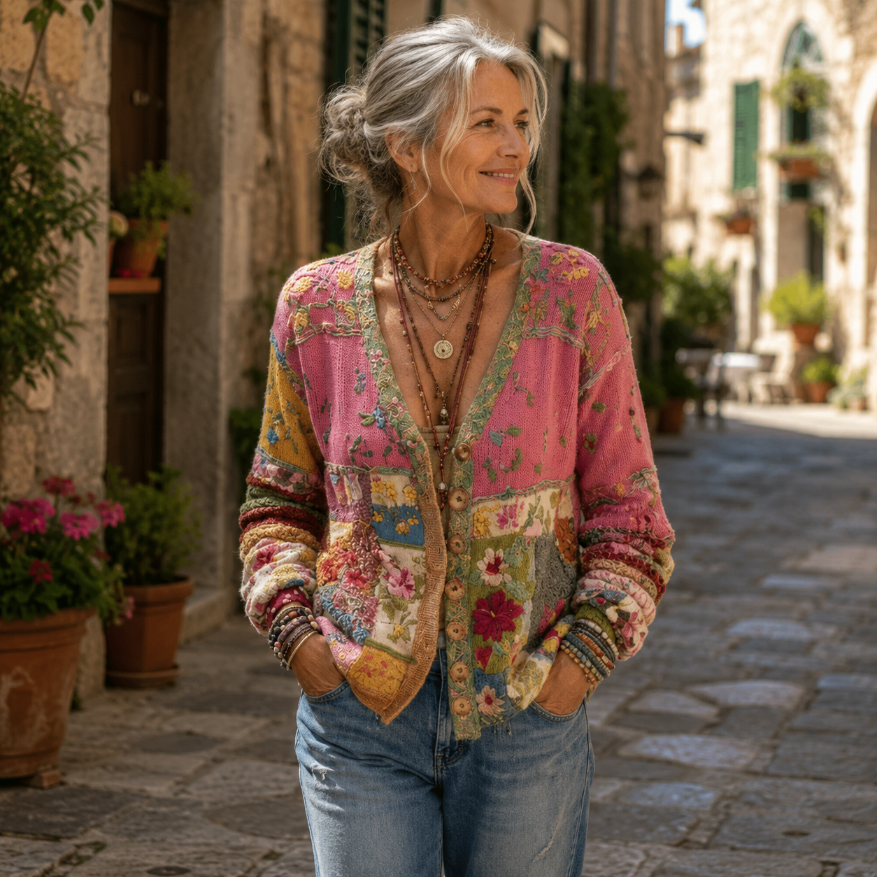Ainsoria | Vintage Patchwork Knit Cardigan