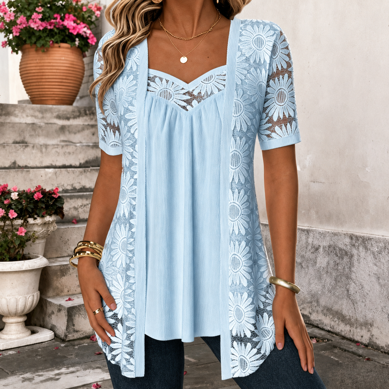 Ysolde | Floral Lace Two Piece Top Set