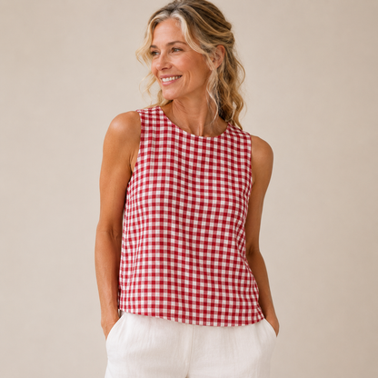 Everly | Gingham Sleeveless Casual Blouse