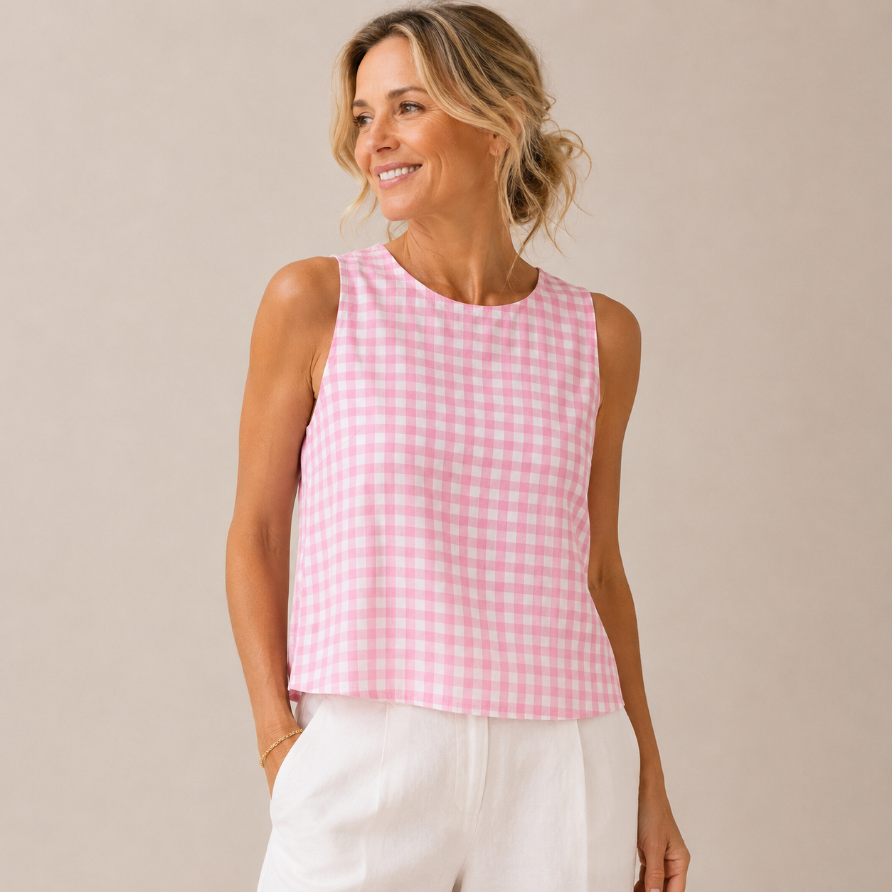 Everly | Gingham Sleeveless Casual Blouse