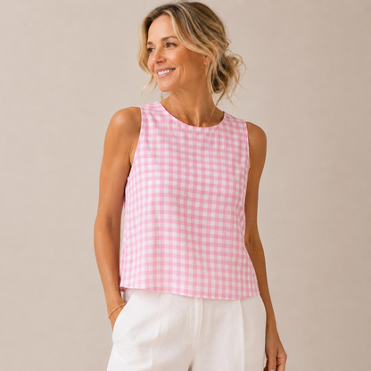 Everly | Gingham Sleeveless Casual Blouse