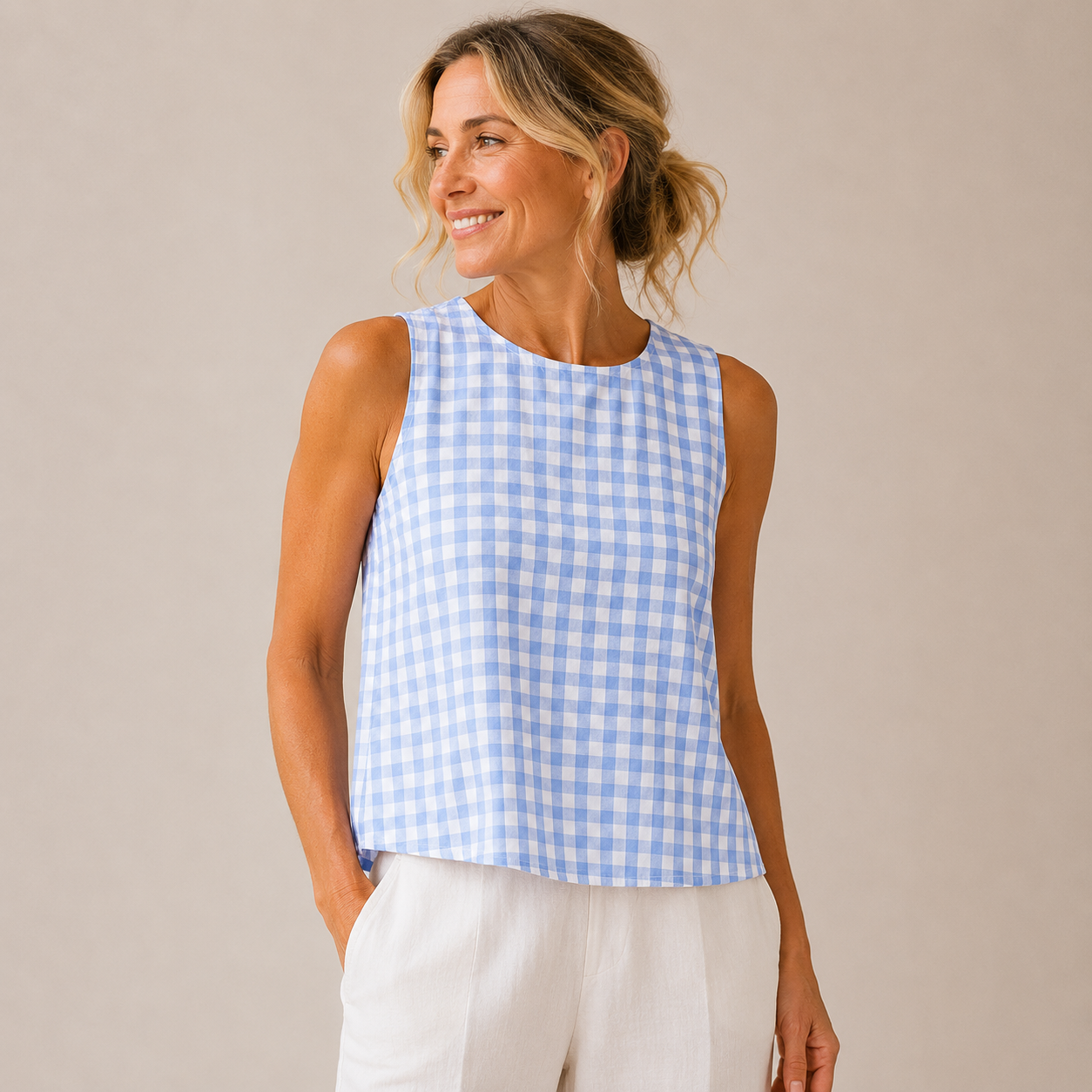 Everly | Gingham Sleeveless Casual Blouse