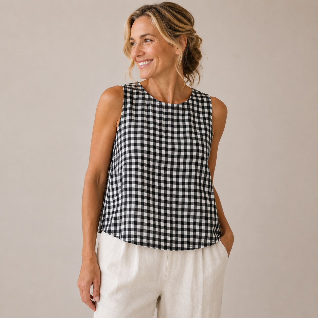 Everly | Gingham Sleeveless Casual Blouse