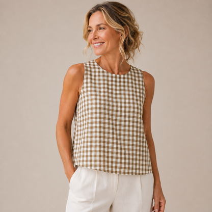 Everly | Gingham Sleeveless Casual Blouse