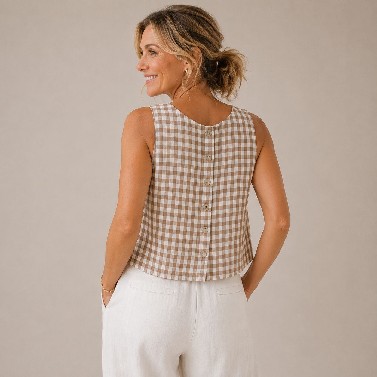 Everly | Gingham Sleeveless Casual Blouse