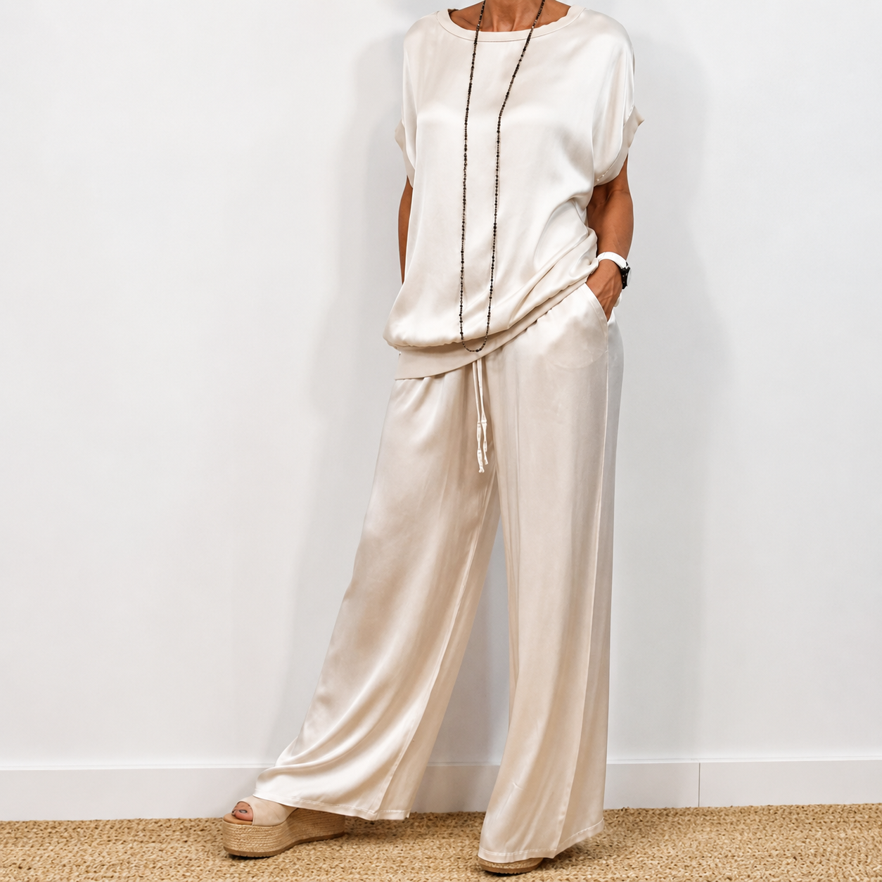 Lorenne | Satin Wide Leg Two Piece Set