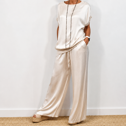 Lorenne | Satin Wide Leg Two Piece Set