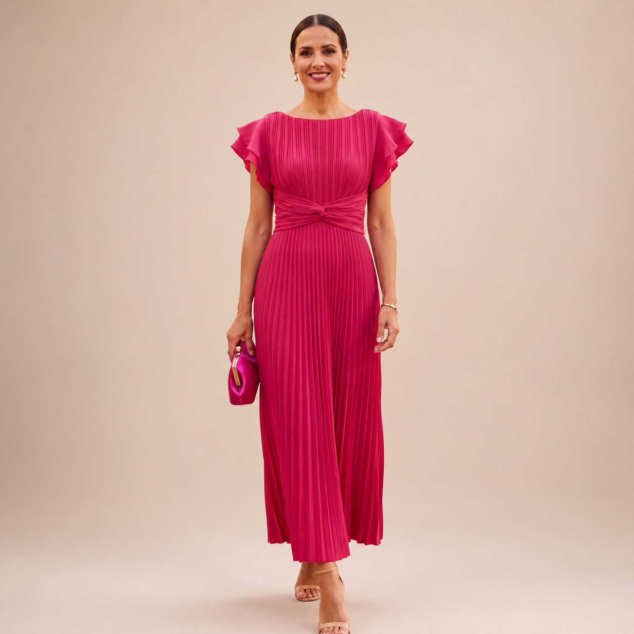 Amorette | Pleated Twist Waist Maxi Dress