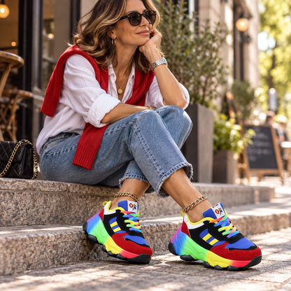Tivona | Rainbow Lace Up Chunky Sneakers