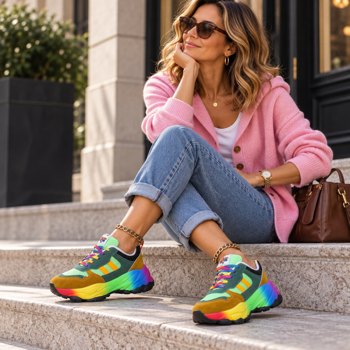 Tivona | Rainbow Lace Up Chunky Sneakers
