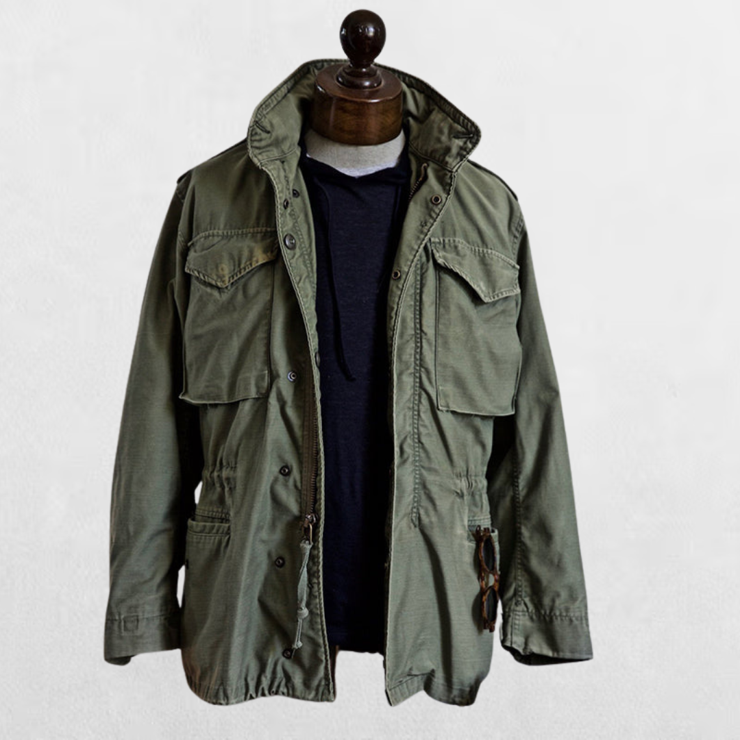 Halvex | Relaxed Fit Khaki Army Cargo Zip-Up Field Jacket