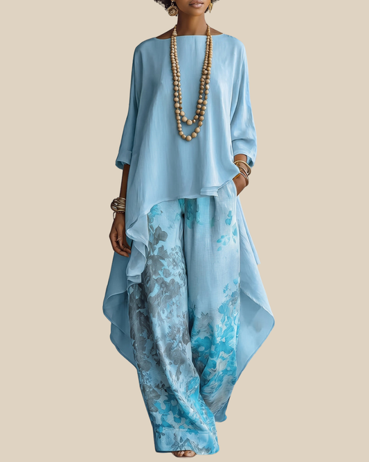 Veda | Layered Chiffon Top And Floral Palazzo Set