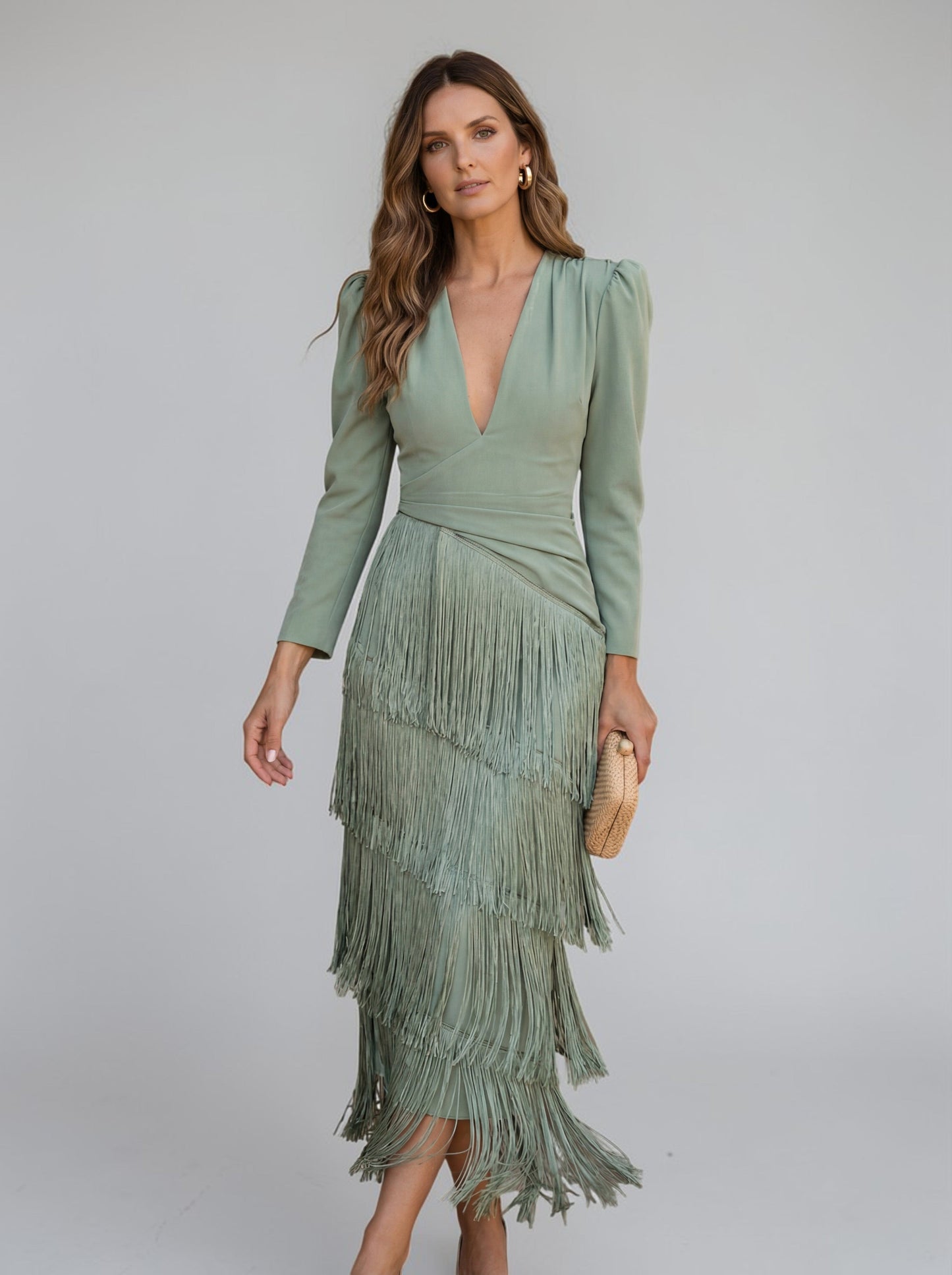 Velmirelle | Fringe Detail Evening Midi Dress