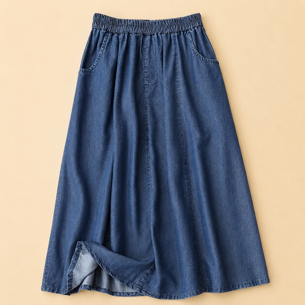 Quenilda | Soft Elastic Waist Denim Maxi Skirt