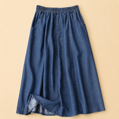 Quenilda | Soft Elastic Waist Denim Maxi Skirt