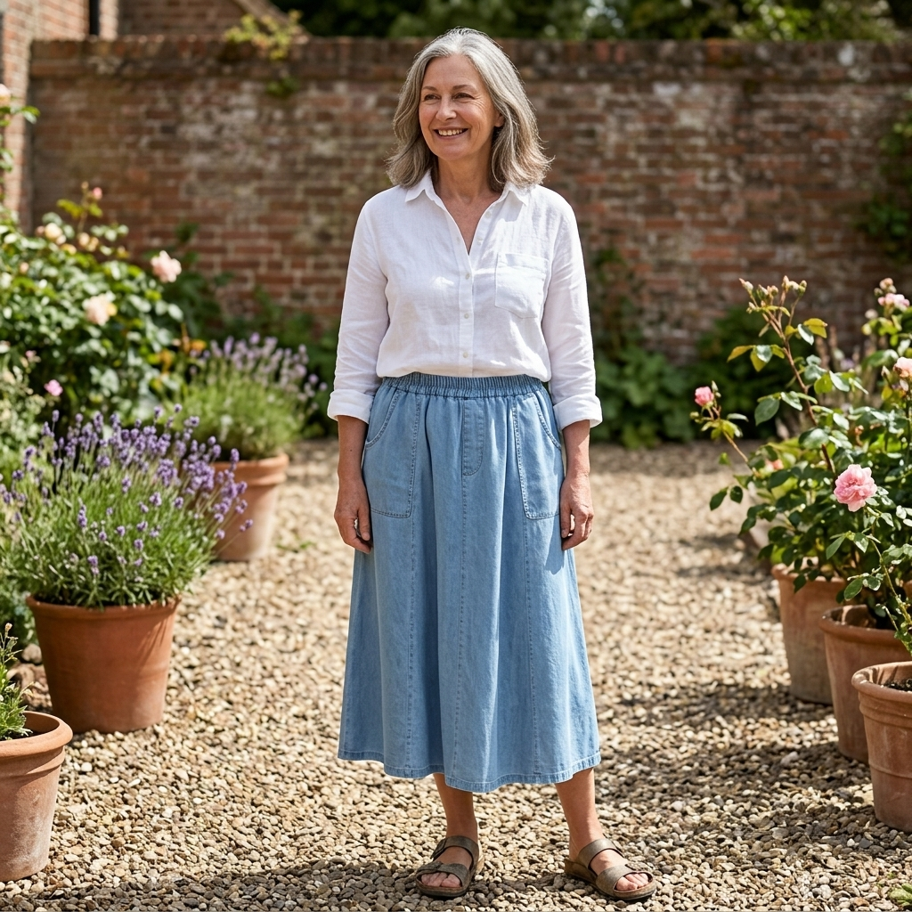 Quenilda | Soft Elastic Waist Denim Maxi Skirt