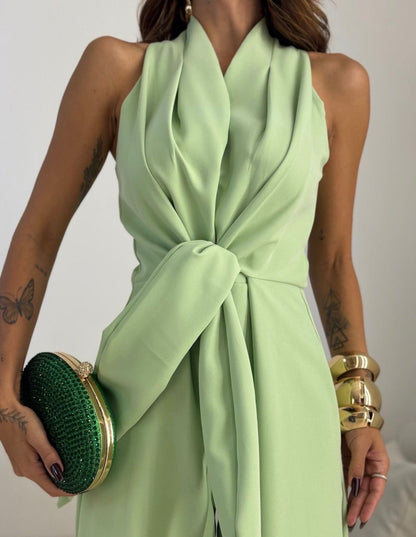 Xavielle | Draped Halter Wide Leg Jumpsuit