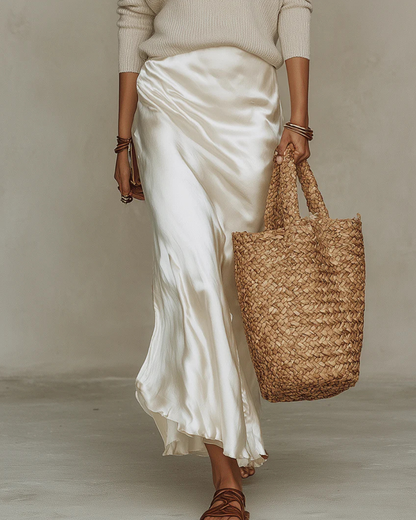 Sylvette | Elegant Sweater And Satin Skirt Ensemble