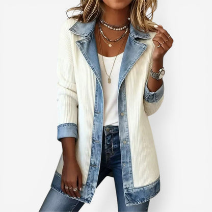 Brenna | Denim Trim Ribbed Cardigan