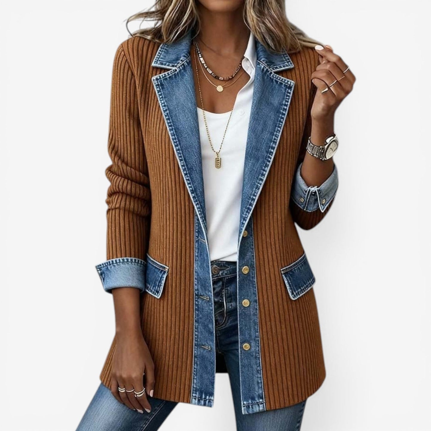 Brenna | Denim Trim Ribbed Cardigan
