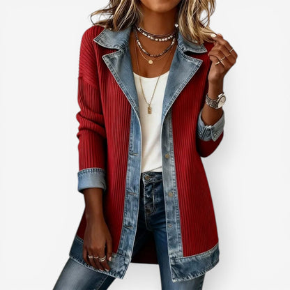 Brenna | Denim Trim Ribbed Cardigan