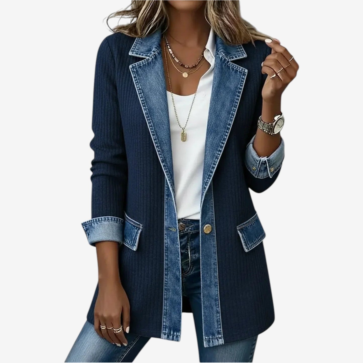 Brenna | Denim Trim Ribbed Cardigan