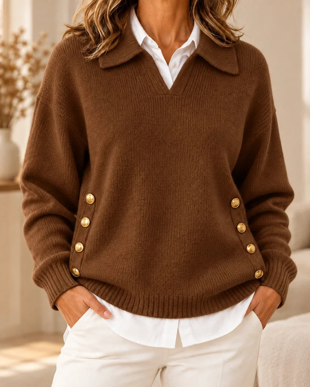 Annika | Button Detail Collared Knit Sweater