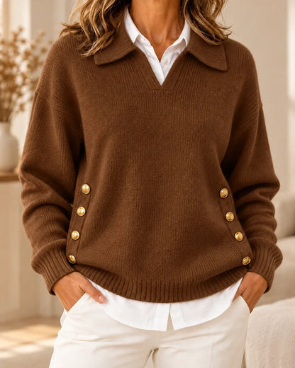 Annika | Button Detail Collared Knit Sweater