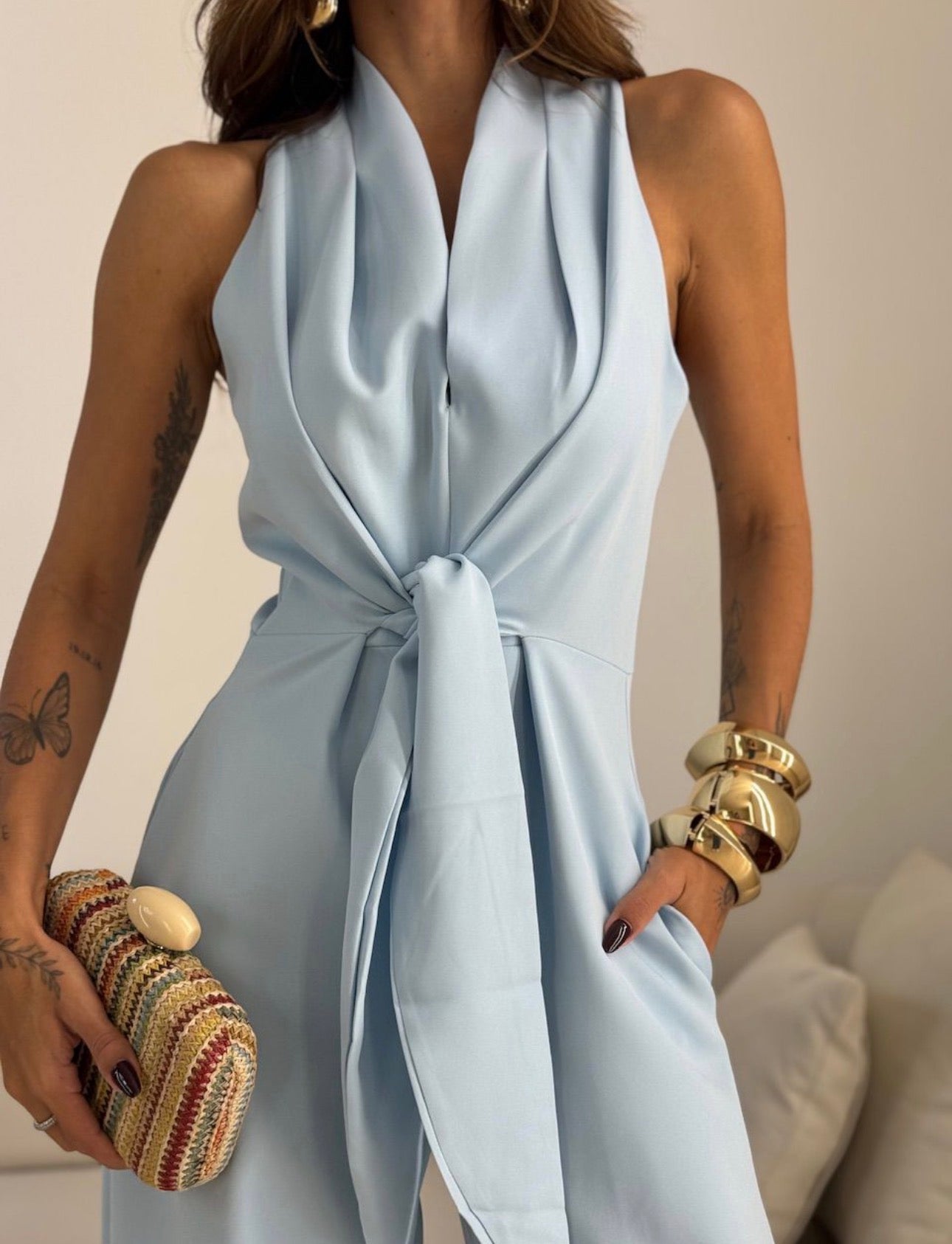 Xavielle | Draped Halter Wide Leg Jumpsuit