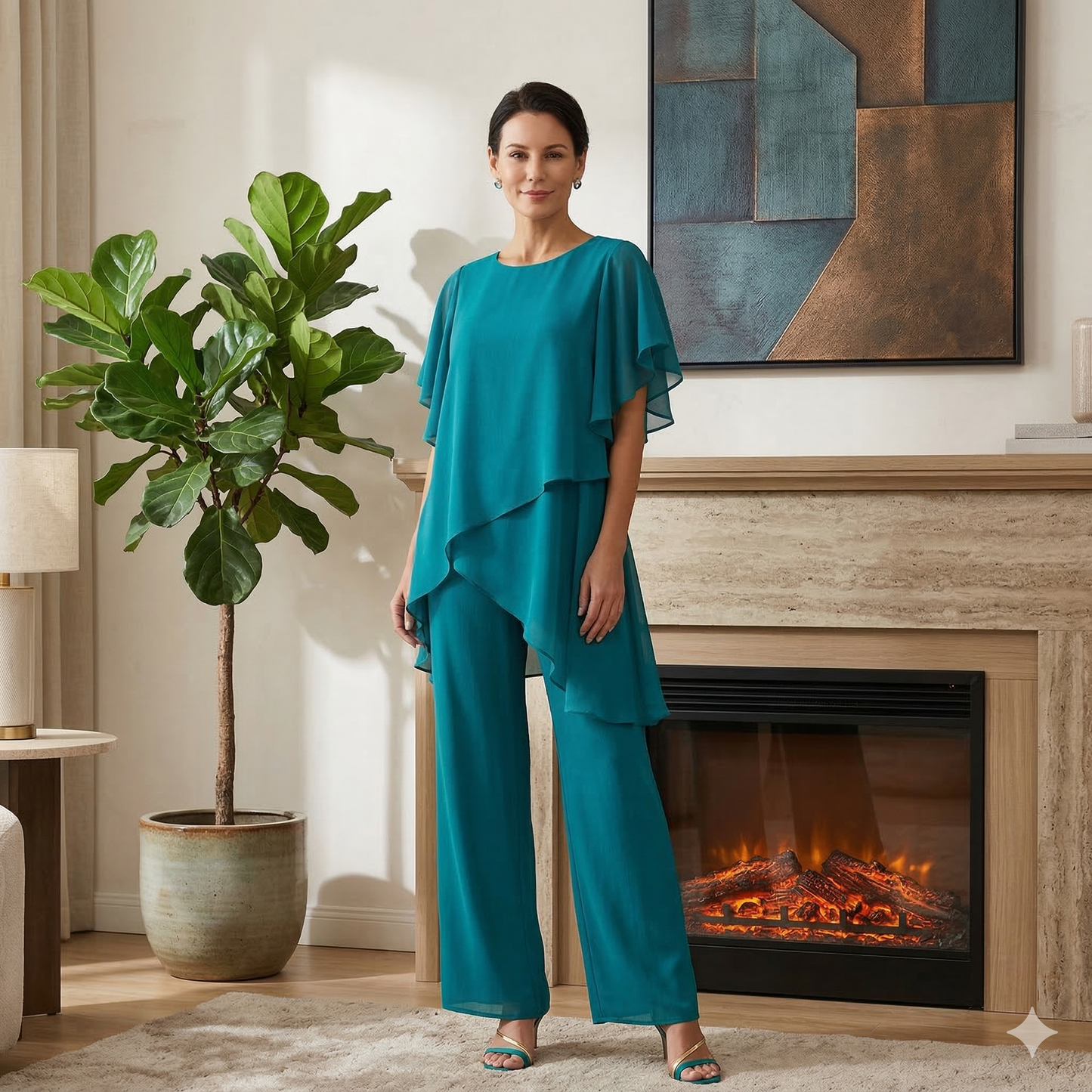 Zevarielle | Layered Chiffon Trouser Set