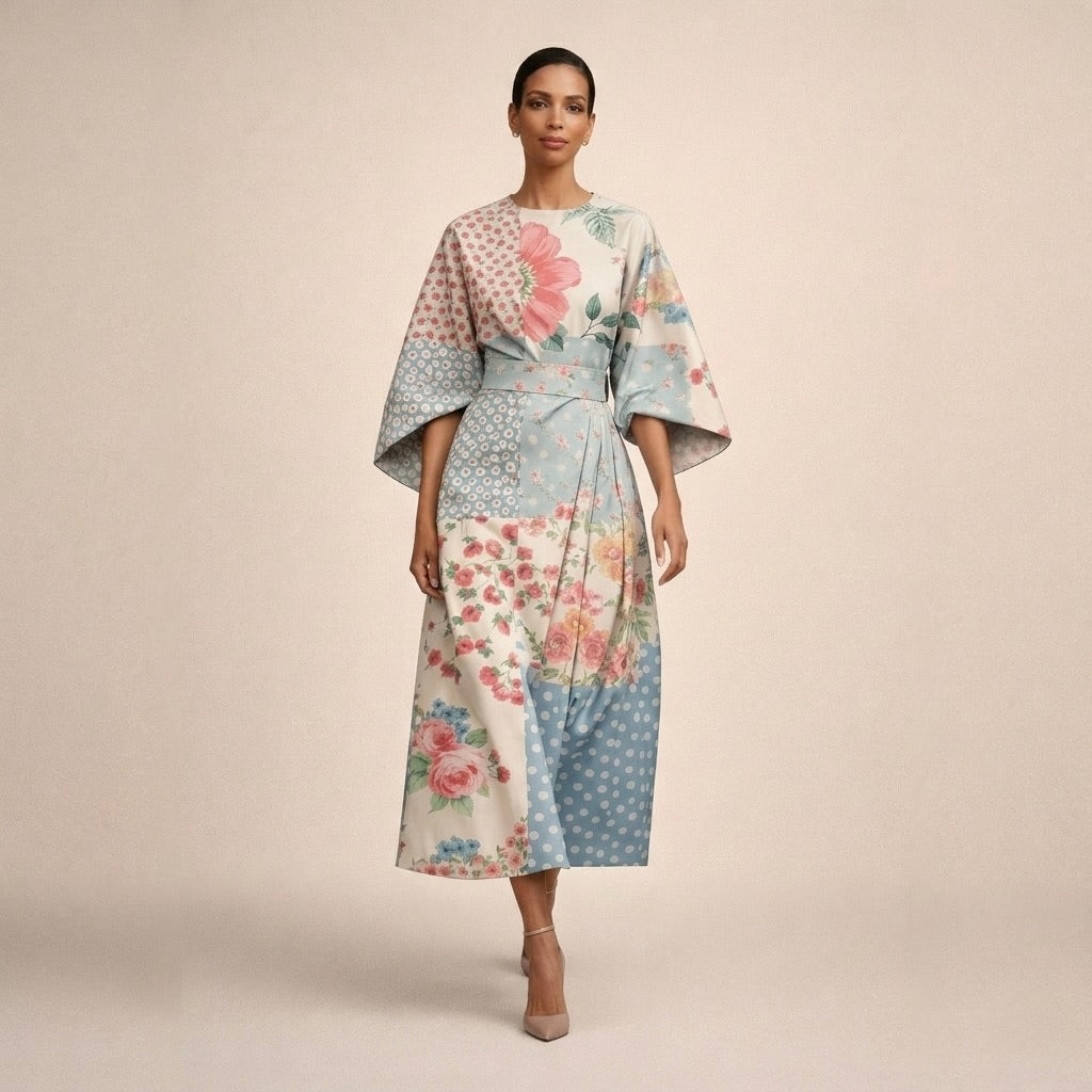 Vaeloria | Floral Belted Midi Dress