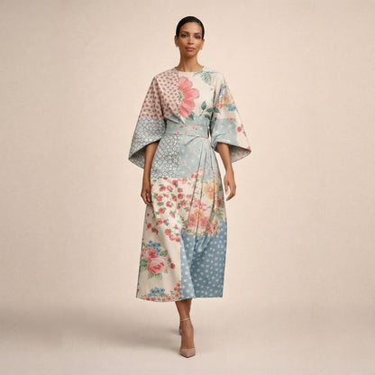 Vaeloria | Floral Belted Midi Dress