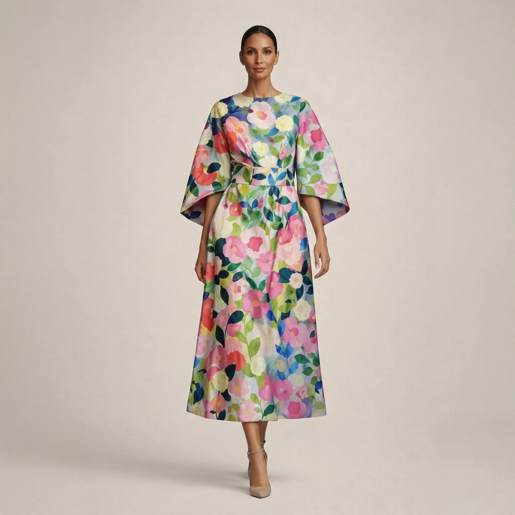 Vaeloria | Floral Belted Midi Dress