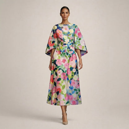 Vaeloria | Floral Belted Midi Dress