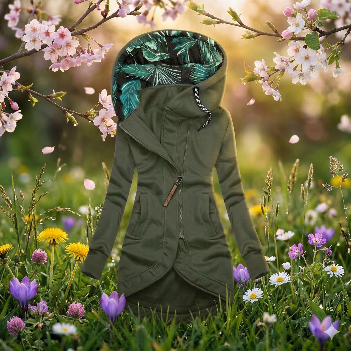 Nolana | Contrast Floral Hood Zip Jacket