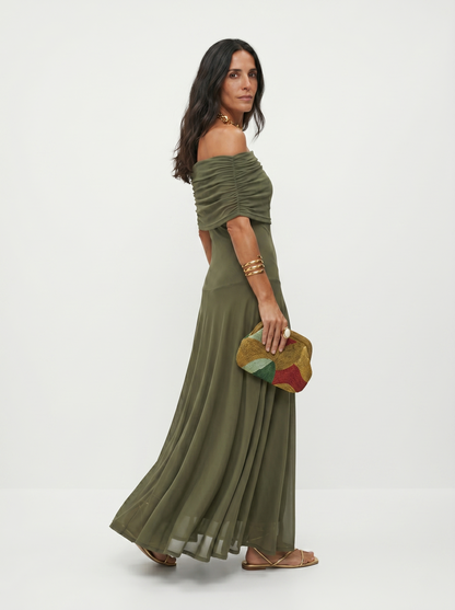 Clara | Linen Trim Detail Short Sleeve Midi Dress