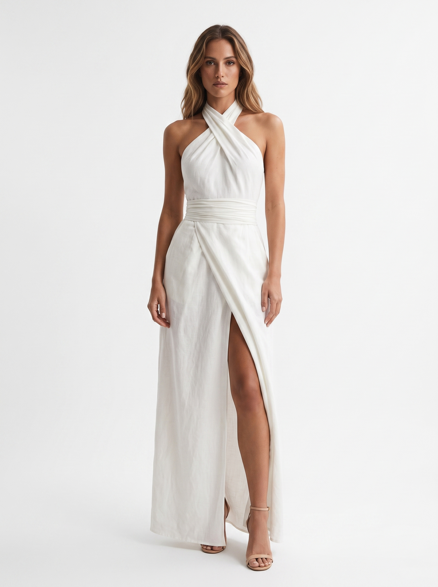 Kaelia | Ruched Waist Halter Maxi Dress