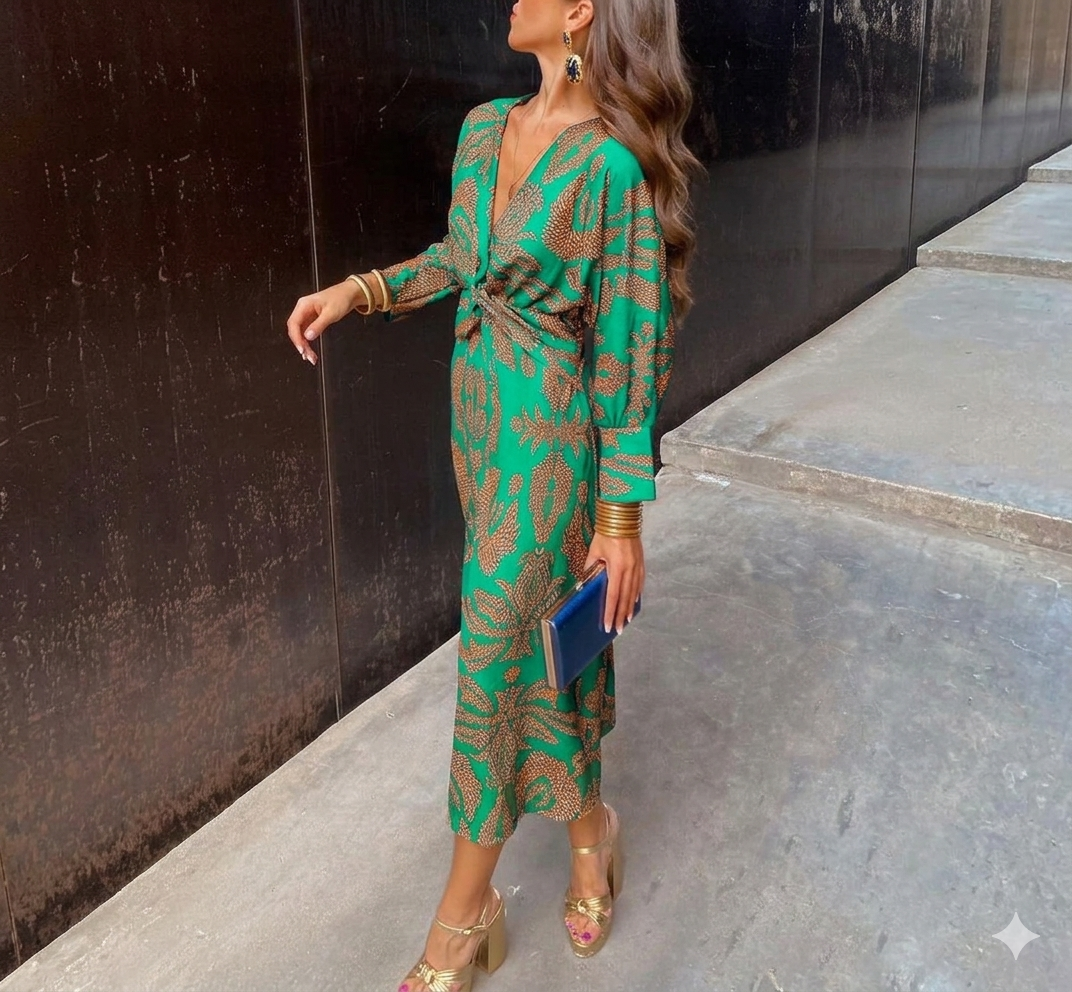 Varellia | Printed Twist Front Midi Dress