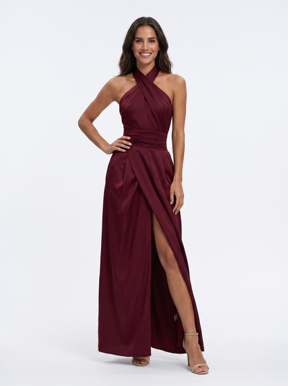 Kaelia | Ruched Waist Halter Maxi Dress