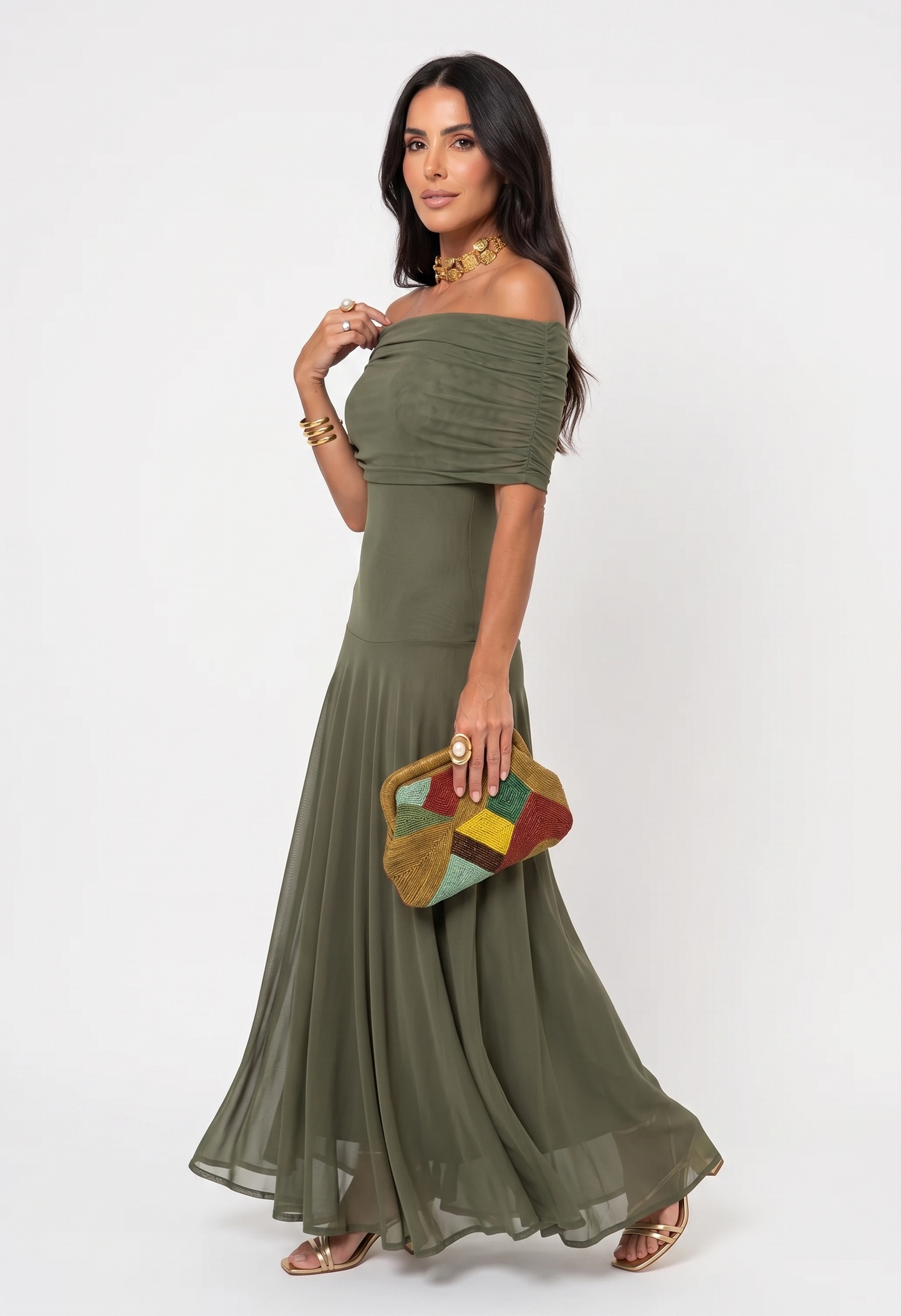 Clara | Linen Trim Detail Short Sleeve Midi Dress