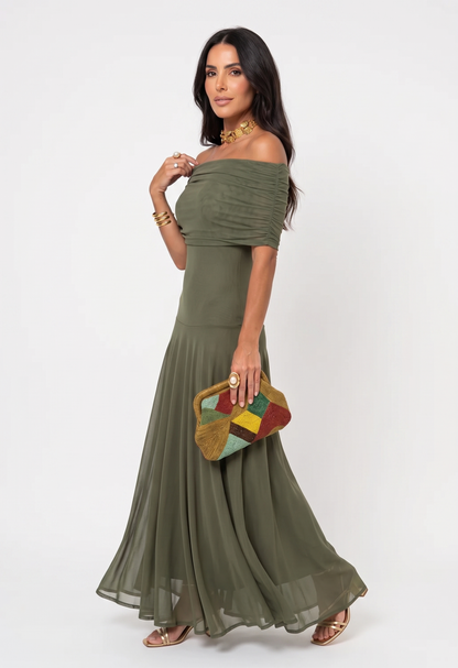 Clara | Linen Trim Detail Short Sleeve Midi Dress