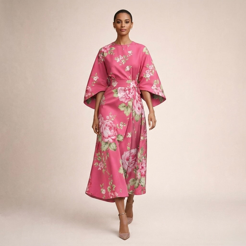 Vaeloria | Floral Belted Midi Dress