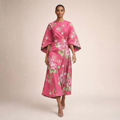 Vaeloria | Floral Belted Midi Dress