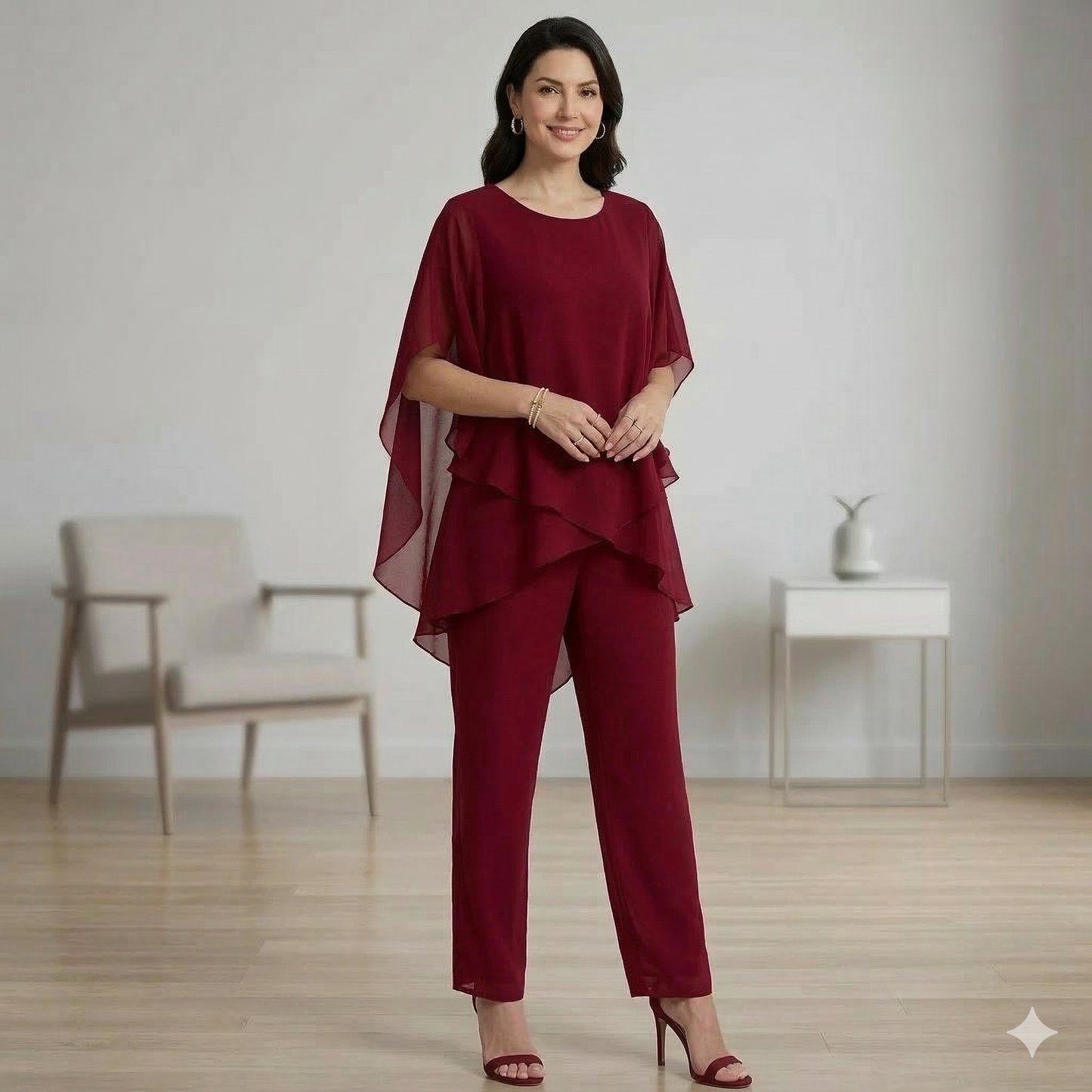 Zevarielle | Layered Chiffon Trouser Set